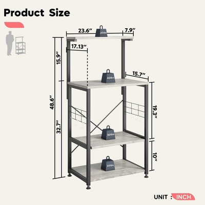 Vintage Light Grey 4-Tier Kitchen Bakers Rack with Wheels