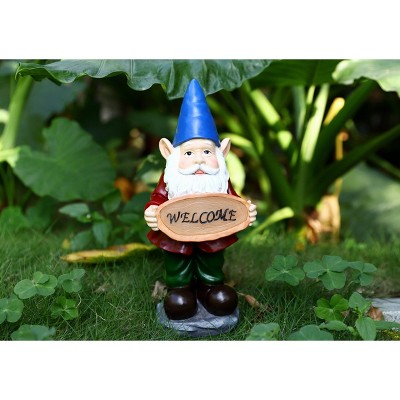 15" Hand-Painted Resin Gnome Garden Statue with Solar Spotlight