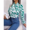 Women's Color Block Striped Tie Waist Puff Sleeve Chiffon Blouse Fall Winter Elegant Top - 4 of 4