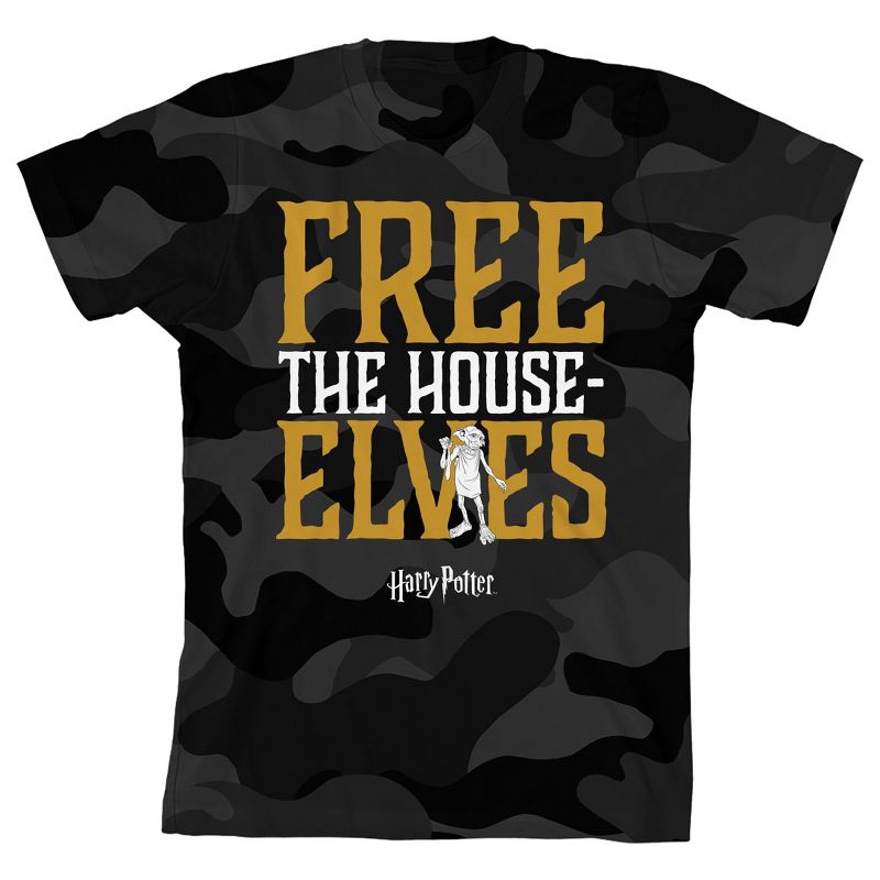 Harry Potter Free the House Elves Boy's Black and Gray Camouflage T-shirt, 1 of 2