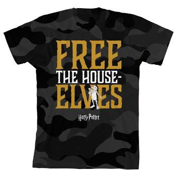 Harry Potter Free the House Elves Boy's Black and Gray Camouflage T-shirt
