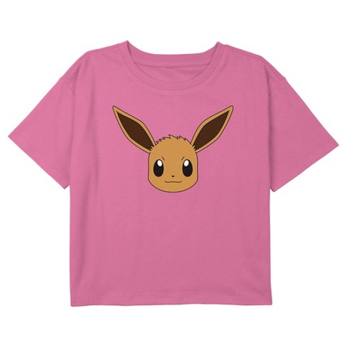 Girl's Pokemon Eevee Face Portrait Crop Top T-Shirt - Light Pink - X Small