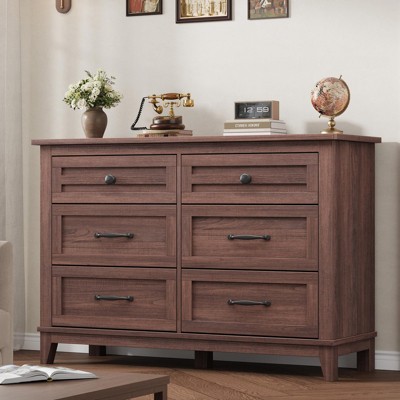 6 Drawer Dresser for Bedroom, 47" Wide Wooden Storage Chest, Freestanding Closet Organizer for Living Room, Entryway, or Hallway