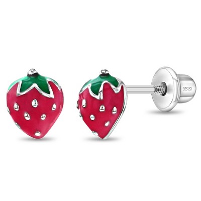 Girls' Summer Strawberry Screw Back Sterling Silver Earrings - Red - In ...