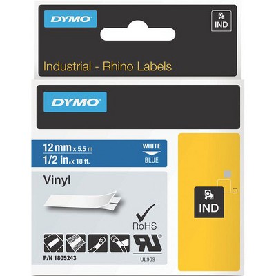 Dymo White on Blue Color Coded Label - Permanent Adhesive - 15/32" Width x 18 ft Length - Thermal Transfer - Blue - Vinyl