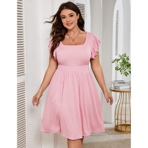 YESFASHION Plus Size Women Casual Midi Dress Short Ruffle Sleeves High Waist Summer Dress with Pockets - 1 of 4