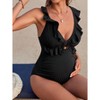 Women's Maternity Hollow Out Ruffle Trim Tie One Piece Swimsuit Cut Out Bathing Suits Swimwear - 4 of 4