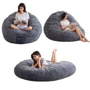 MAXYOYO 3 in 1  Giant Fur Bean Bag Chair - Round Fluffy Bean Bag for Adult, Dark Grey - 1 of 4