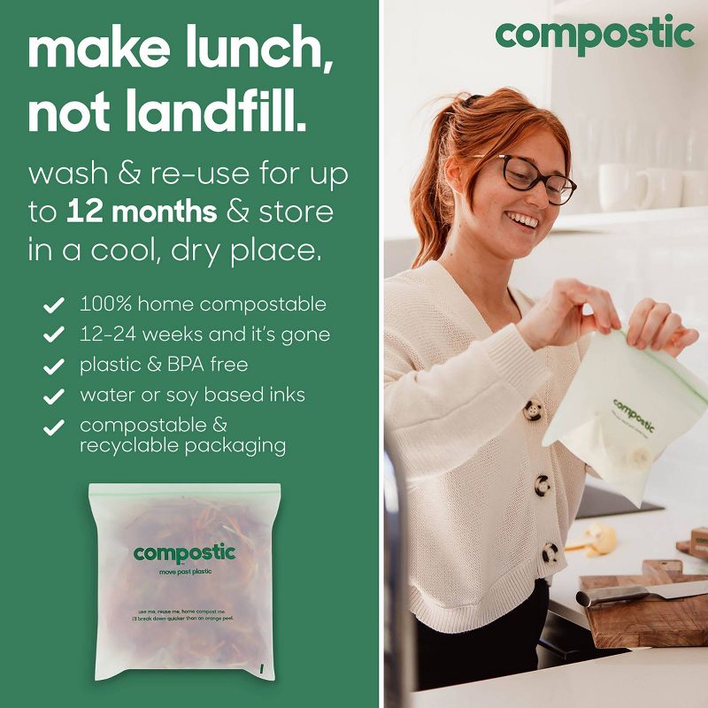 Compostic 100% Home Compostable, Freezer and Microwave Safe Snack Bags - 50ct, 6 of 9