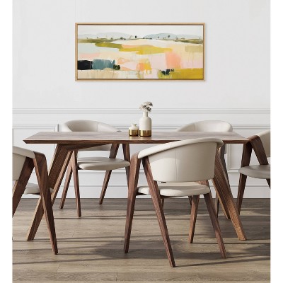 Quaint Vista Abstract Landscape Canvas Print in Natural Frame