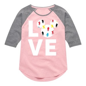 Girls' - Disney - Mickey Love Fill Shirt Tail Raglan Graphic T-shirt - 1 of 3