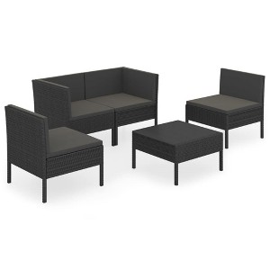 vidaXL 5-Piece Black Poly Rattan Patio Lounge Set with Cushions - Versatile Outdoor Furniture for Garden and Deck - 1 of 4