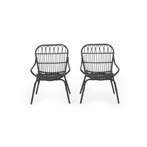 Christopher Knight Home 2pc Harlem Wicker Outdoor Accent Chairs Dark Gray - 1 of 4