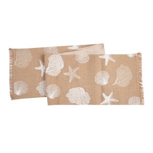 C&F Home 14" x 72" Sandy Coast Cotton Rectangle Nautical Starfish Sea Shell Coral Design Table Runner - 1 of 4