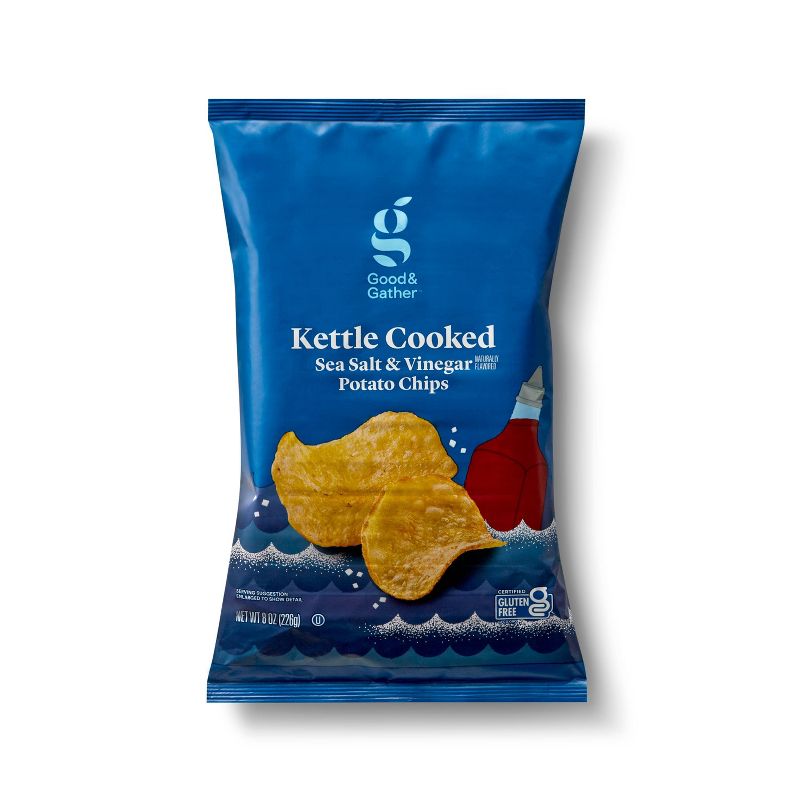 Sea Salt and  Vinegar Kettle Cooked Potato Chips - 8oz - Good &#38; Gather&#8482;, 1 of 5