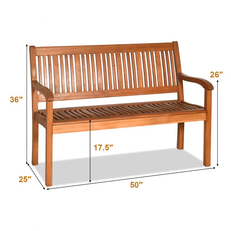 Costway 50'' Two Person Outdoor Garden Bench Loveseat Porch Chair Solid Wood W/Armrest, 2 of 11