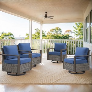 Buenhomino Outdoor Swivel Patio Chairs Set of 4, Wicker Swivel Outdoor Chairs Set of 4, 4 Piece Furniture Set for Porch, Deck, Sunroom, Yard, Poolside - 1 of 4