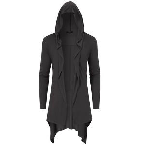 WhizMax Men's Mid-Length Hooded Cardigan Solid Color Coat - 1 of 4