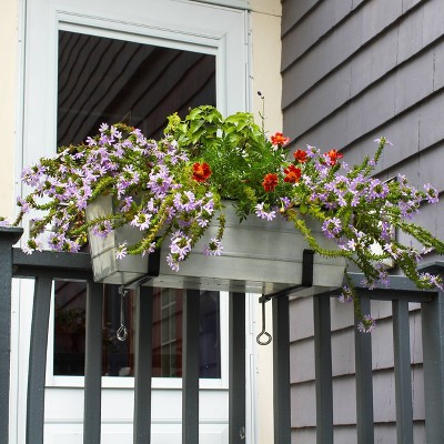 Medium White Galvanized Steel Flower Box with Black Brackets
