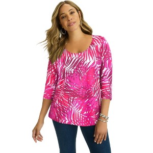 Jessica London Women's Plus Size Stretch Cotton Scoop Neck Tee - 1 of 4