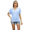 Women's V Neck Jacquard Button Short Sleeve T-Shirt Loose Hollow Top - 2 of 4
