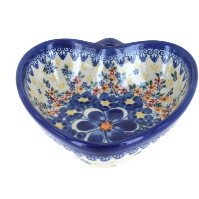 Blue Rose Polish Pottery Blue Dahlia Heart Bowl