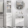 HOMCOM Tall Bathroom Storage Cabinet/Freestanding Linen Tower with 3-Tier Open Adjustable Shelf and Cupboard, White - 3 of 4