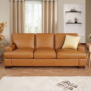 Home Imports Emporium Genuine Leather Living Room Set – Sofa Sets with Goose Feather Cushions and Mid-Century Modern Design - 1 of 4