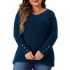 Agnes Orinda Women's Plus Size Long Sleeve V-Neck Decorative Buttons Soft Stretch Knit Blouses - 2 of 4
