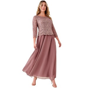 Roaman's Petite Plus Size Sparkle Lace Popover A-Line Gown With 3/4 Sleeves - 1 of 4