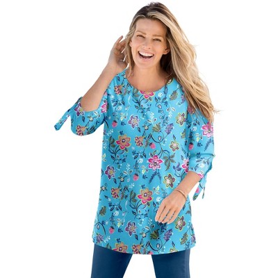 MULTIPLES Women's Three-Quarter Sleeve V-Neck Tunic Top With Embellishment - Slimsation Tummy Control Panel, Missy & Plus Sizes - View #14