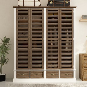 FUFU&GAGA Brown Wardrobe Armoire Shuttered Vintage Style Large Space - 1 of 4