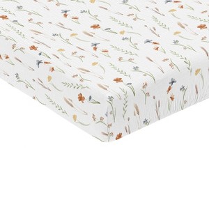 Sweet Jojo Designs Baby Girl Fitted 100% Cotton Muslin Crib Sheet Watercolor Floral Garden Sage Green - 1 of 4
