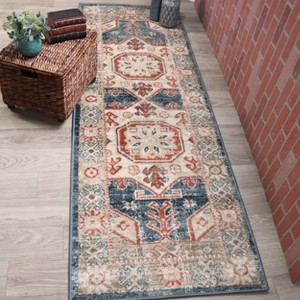 Rustic Medallion Polypropylene Blue Indoor Runner Rug by Blue Nile Mills - 1 of 4