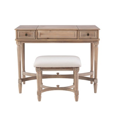 Cyndi Gray Wash Traditional Flip Top Vanity Set with Brass Accents