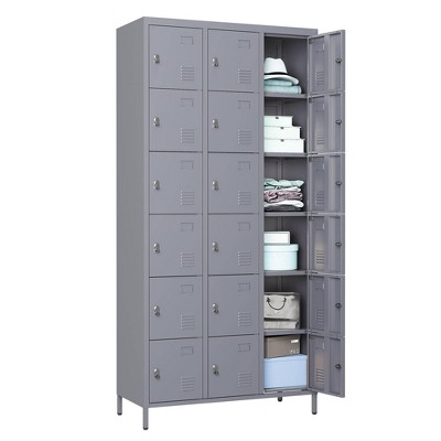 Munora - 72" 18-Door Metal Locker Storage Cabinet - Lockable for Office/School/Gym - Grey