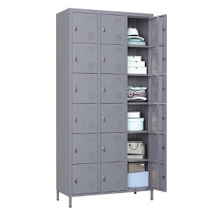 Munora - 72" 18-Door Metal Locker Storage Cabinet - Lockable for Office/School/Gym - Grey - 1 of 4