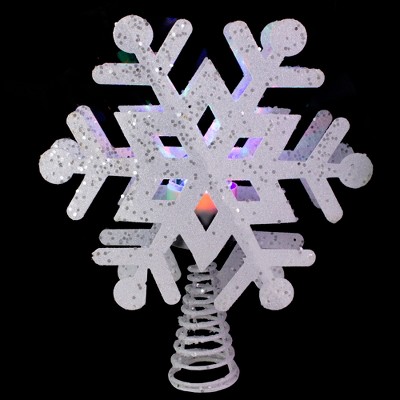 White Glitter Glass Snowflake Christmas Tree Topper with LED Lights