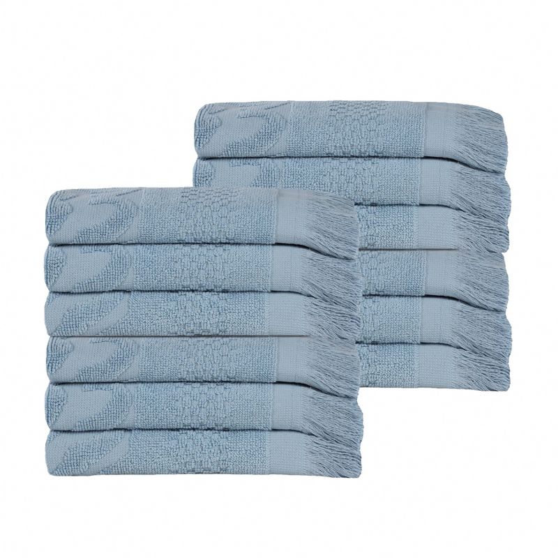 Cotton Geometric Jacquard Plush Soft Absorbent Face Towel Washcloth Set of 12 by Blue Nile Mills, 1 of 9