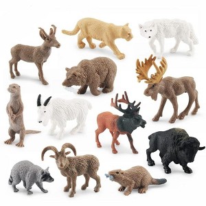 12-Piece North American Animals Figurines Set, Includes Moose, Raccoon, Cougar, Wolf & Beaver for Education and Cake Decor - 1 of 4