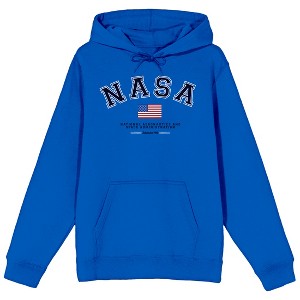 NASA American Flag Logo Long Sleeve Royal Blue Adult Hooded Sweatshirt - 1 of 3