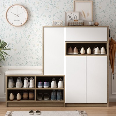 2-in-1 Shoe Storage Bench Shoe Cabinets, Multi-functional Shoe Rack With Padded Seat, Versatile Shoe Storage Solution With Adjustable Shelves