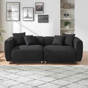 3-Seater Sofa for Living Room, Armrest Sofa with Spring Support and Metal Legs, Solid Wood Frame Sofa with Cotton-Linen Cushion-Coolbibila - 1 of 4