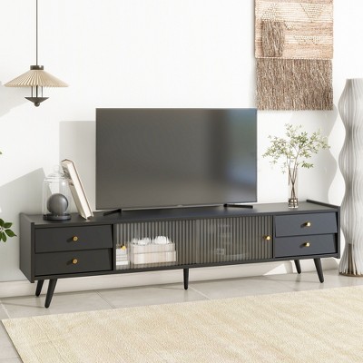 Chic And Elegant Tv Stand With Sliding Fluted Glass Door And Gold Metal ...