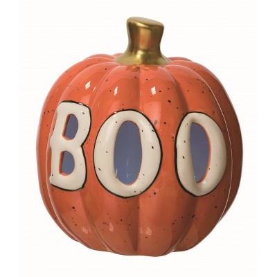 Transpac Ceramic Orange Halloween Light Up BOO Pumpkin