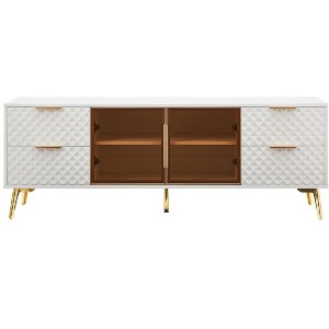 Vynxaria 60" White Geometric TV Center, Modern Fashion Stand with Drawers - 1 of 4