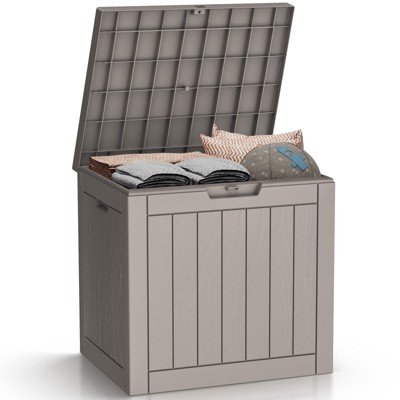 VisioGear Deck Boxes, 30 Gal Outdoor Storage Deck Box, Small Patio Storage Bin for Garden Tools, Brown, 22.09"*17.09"*20.87"