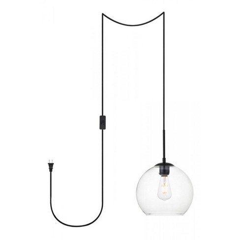 Elegant Lighting Baxter 1 Light Black plug-in Pendant With Clear Glass - image 1 of 4