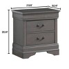 Gulches Louis Philippe Nightstand, Gray Solid Wood 2-Drawer Bedside Table with English Dovetail Construction & Antique Brass Hanging Pulls - 4 of 4