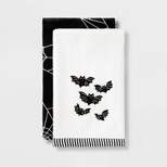 2pk Halloween Bats Bath Hand Towels White/Black - Hyde & EEK! Boutique™
